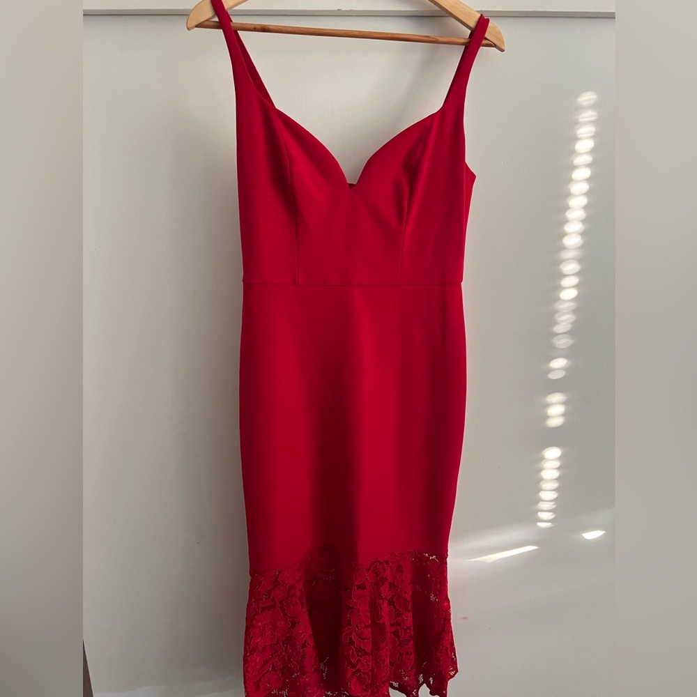 Red form fitting lace hem dress - size 4